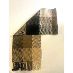 Made In Scotland 100% Cashmere Check Fringe Scarf Unisex Soft Quiet Money 68x12”